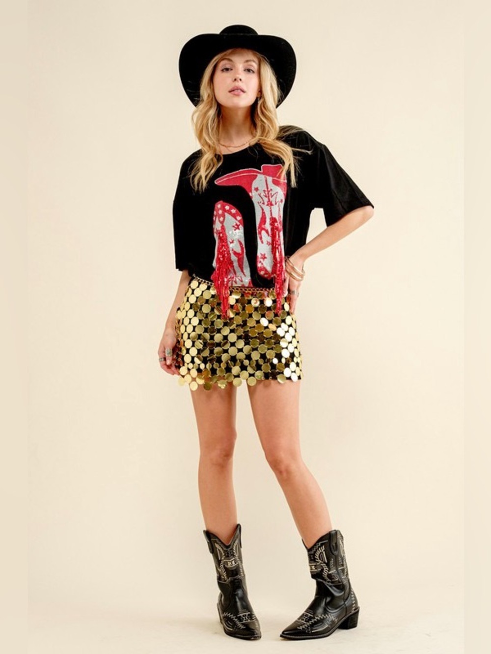 12th Tribe Gold Sequin Disc Mini Skirt